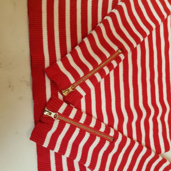 Premise Studio knit sweater size Small striped red white gold tone zipper accent - Picture 9 of 9